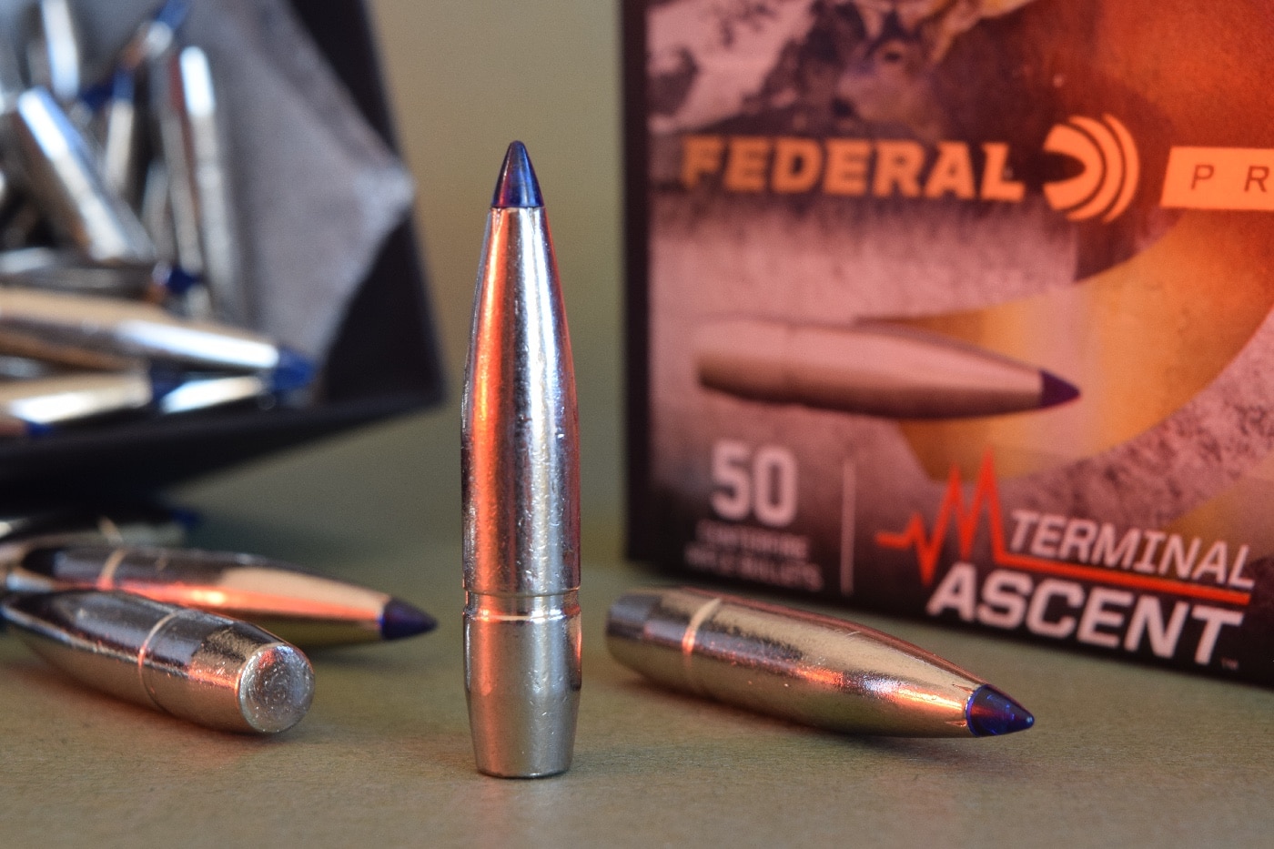 In this photograph, the author shows us the Terminal Ascent bullet. This is a rifle bullet that is a jacketed hollow point with a polymer tip favored by many deer hunters. It eliminates any feeding issues with hollow points while improving the ballistic coefficient of the projectile.