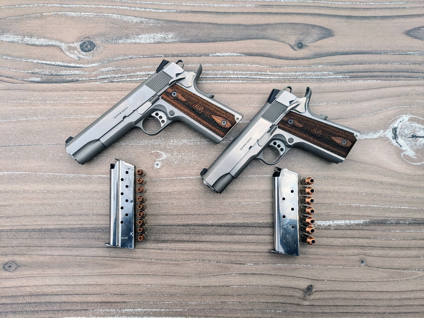 In this photograph, we see both of the Springfield Armory Garrison pistols evaluated in this article.