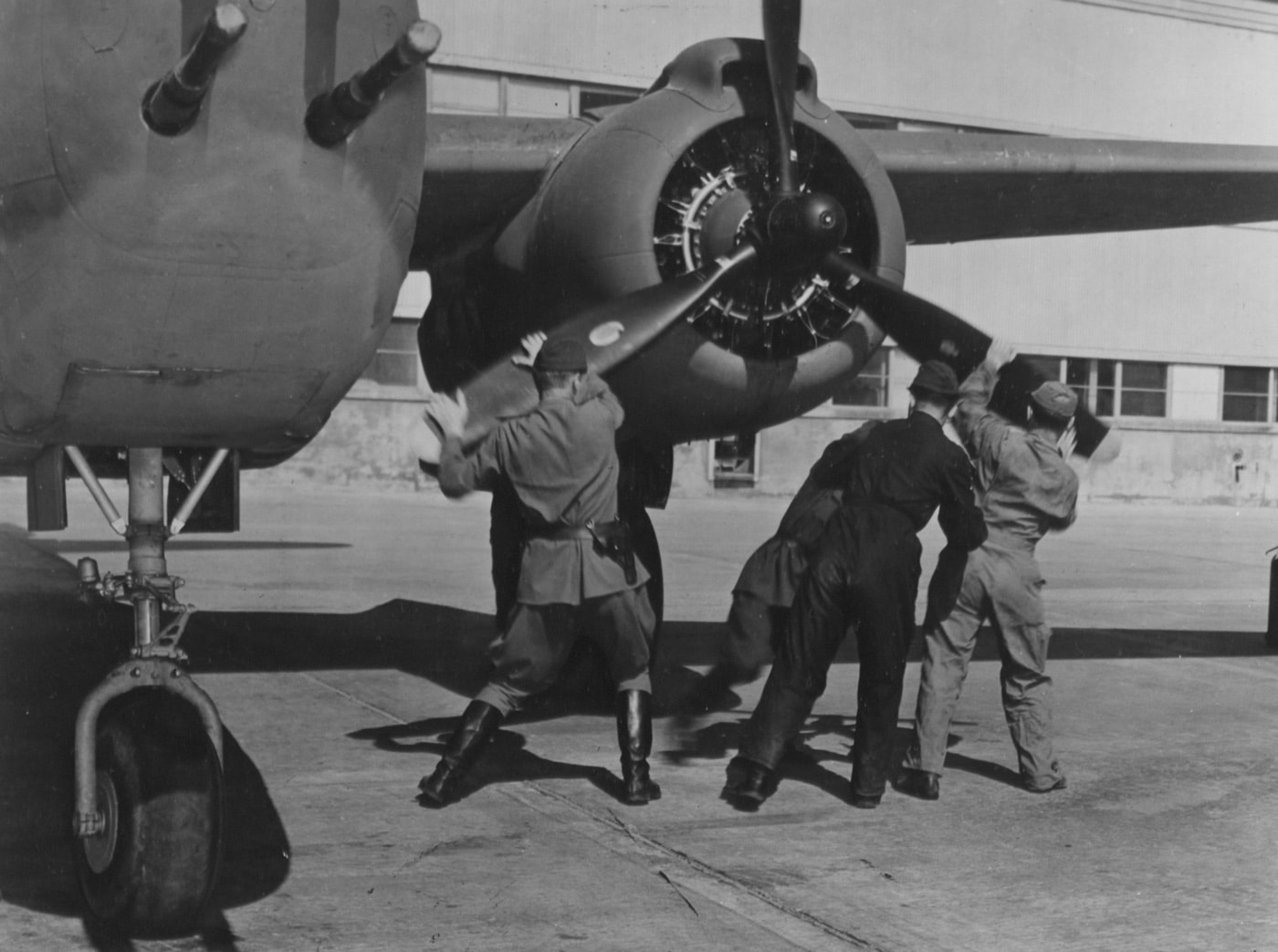 Shown in this image are four airmen of the Soviet Union taking custody of an A-20 Havoc. Soviet airmen take over a Lend-Lease Douglas A-20 Havoc at Ladd Field, Fairbanks, Alaska. First A-20 Havocs to Russia were delivered at Ladd Field in October 1942 and have been flowing in increasing numbers.