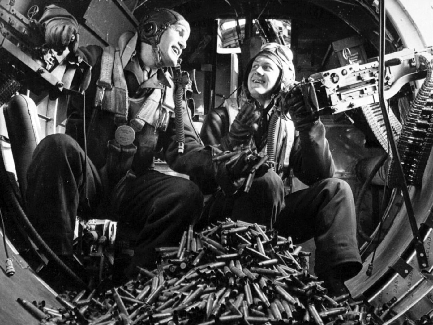 B-17 F waist guns and brass piled high