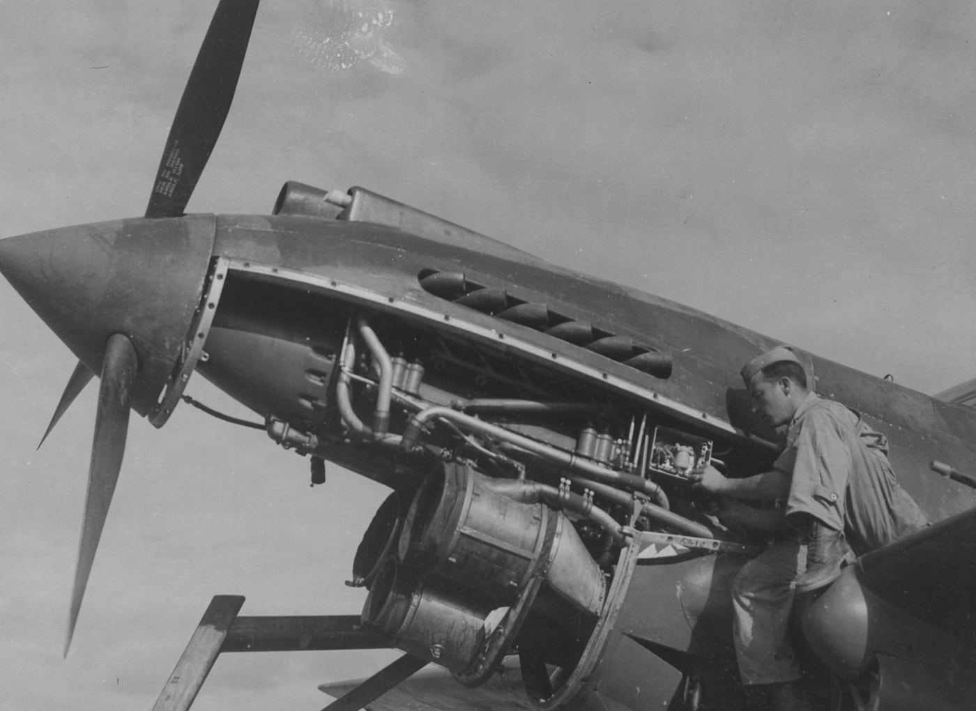 Flying Tiger P-40 being overhauled