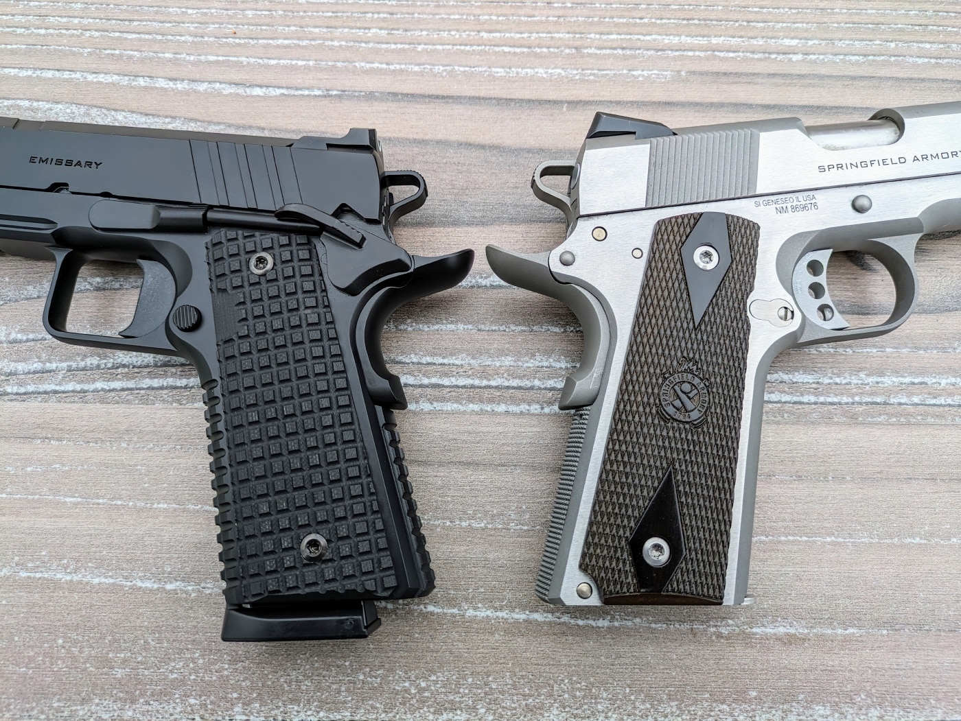 Garrison vs Emissary 1911 grip safety grips