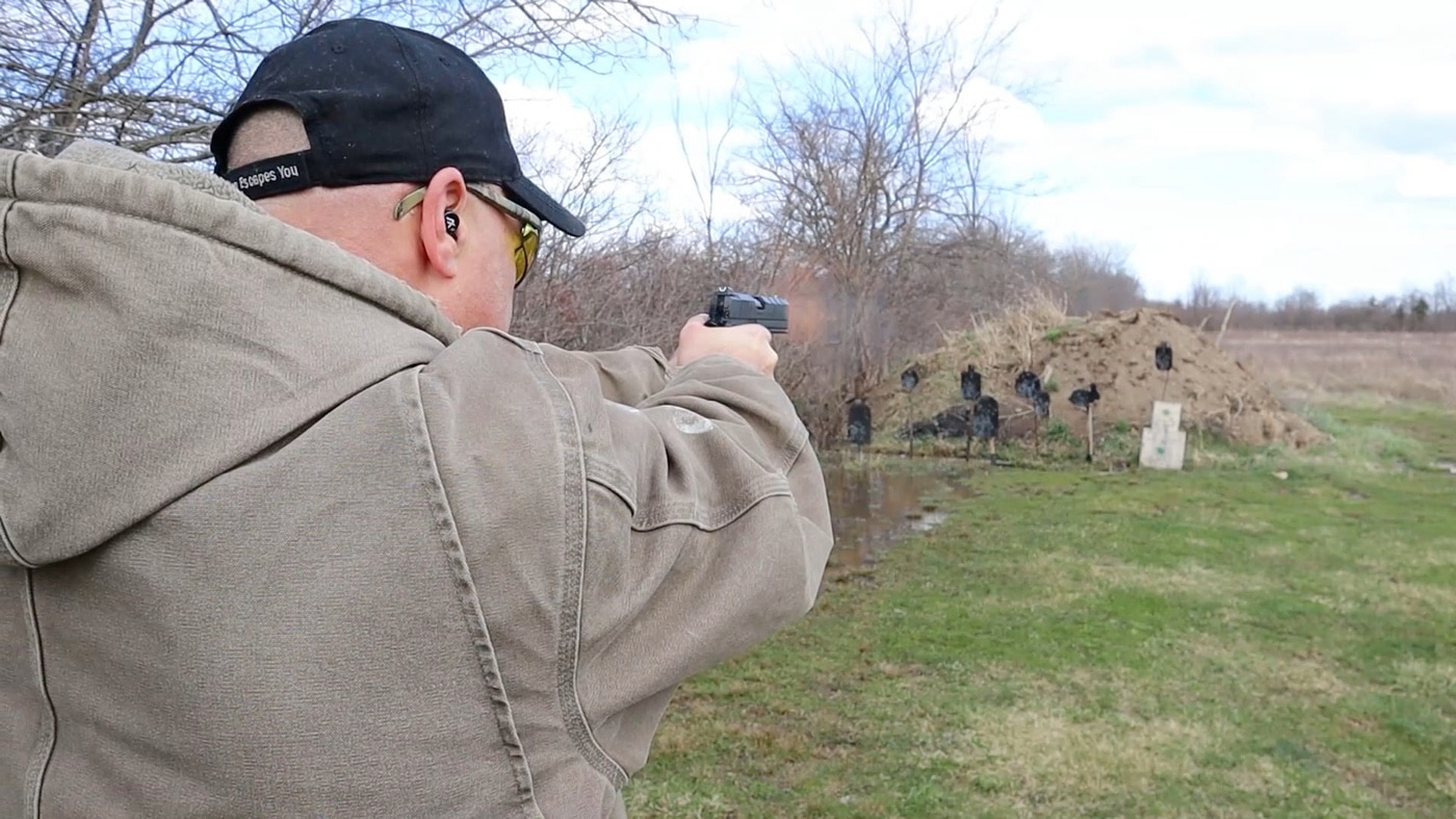 Garrison vs Emissary testing on shooting range 45 ACP pistol handgun metal target