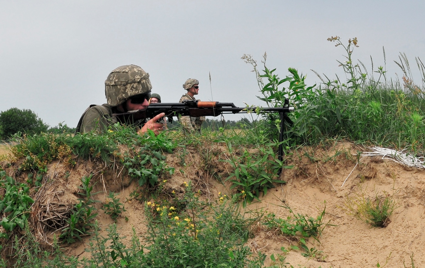 Ukraine soldier firing RPK-74