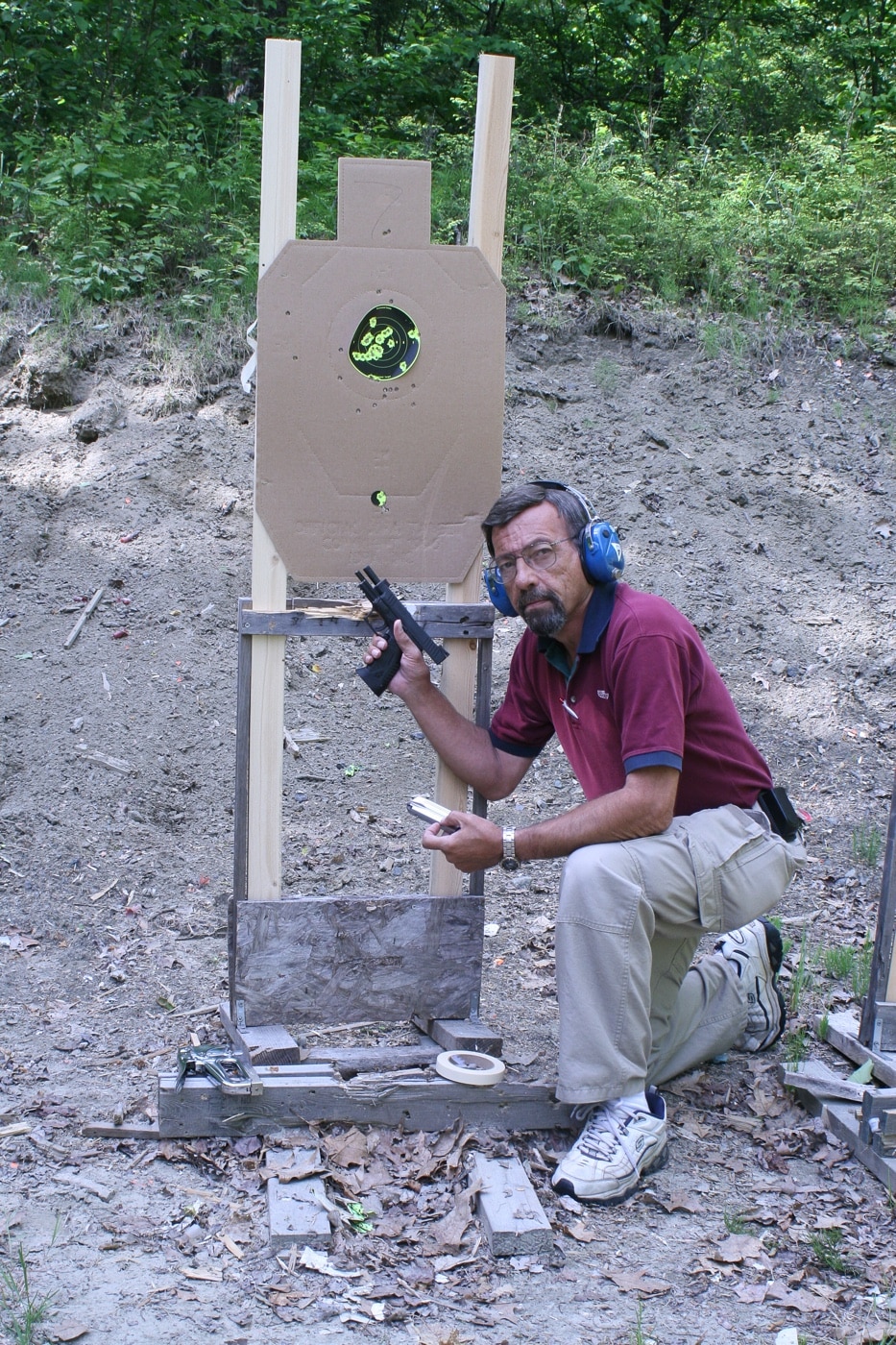 author with his xd-m on the range