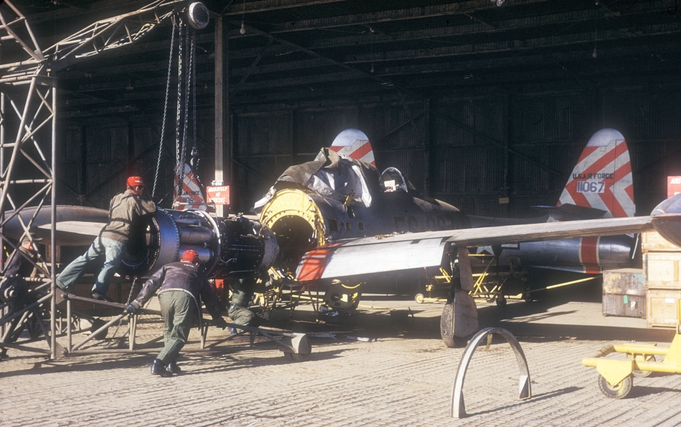 engine replacement on F-84 Thunderjet in South Korea