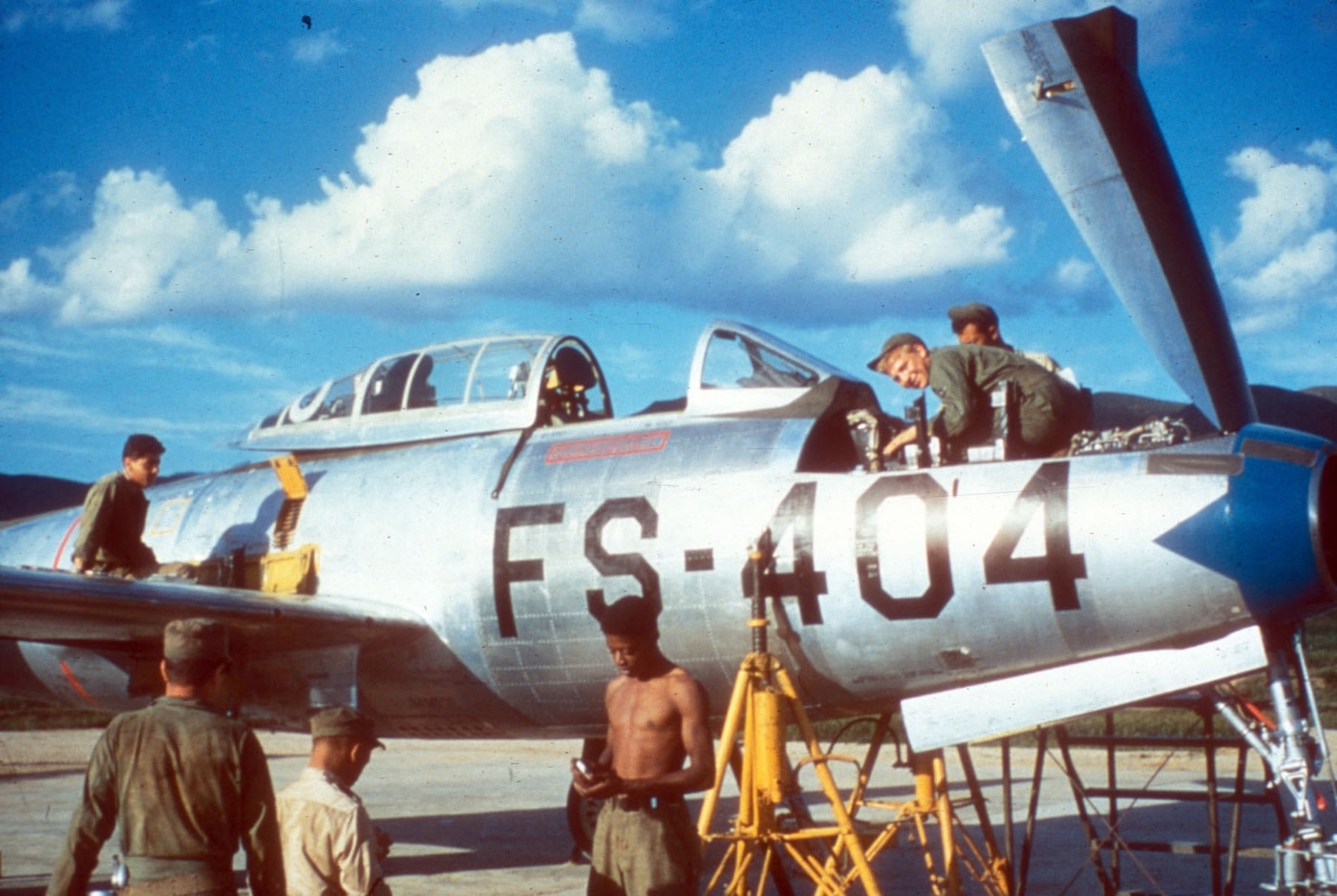 maintaining F-84 Thunderjet during the Korean War