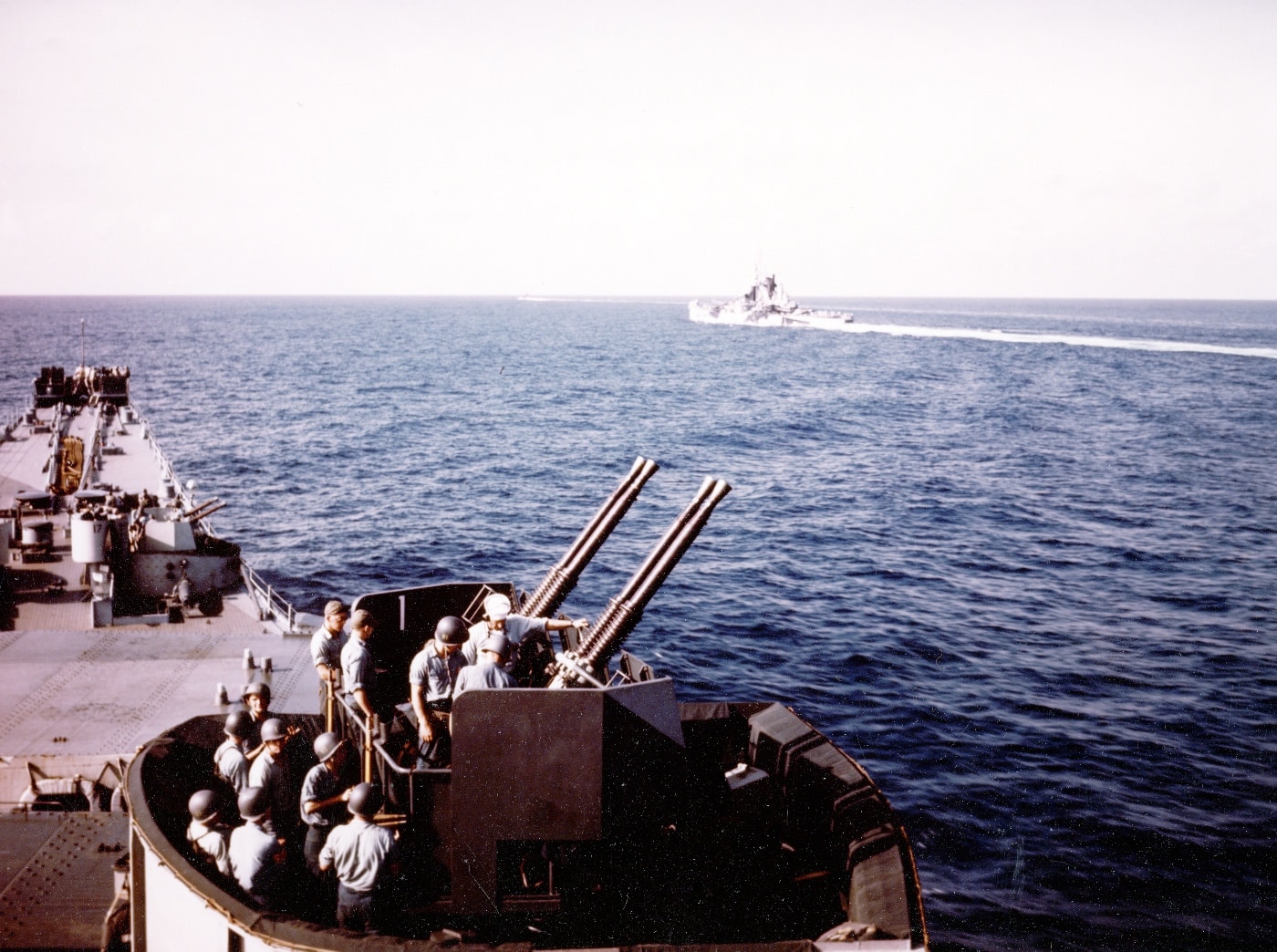 40mm quad anti-aircraft gun on top of Turret 2 of USS Missouri