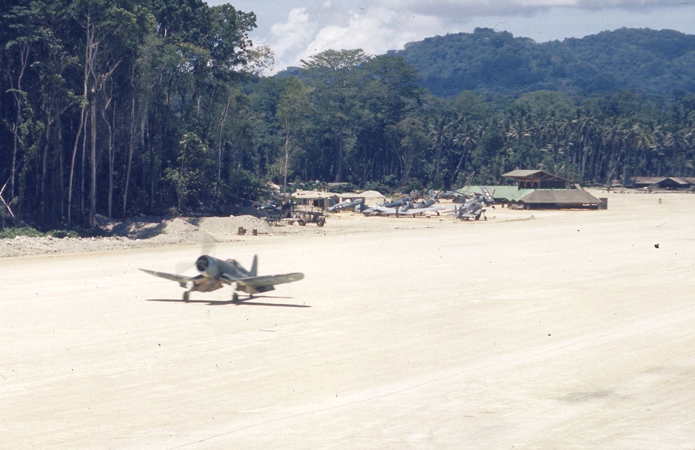 F4U Corsair fighters on Vella Lavella airstrip Solomon Islands