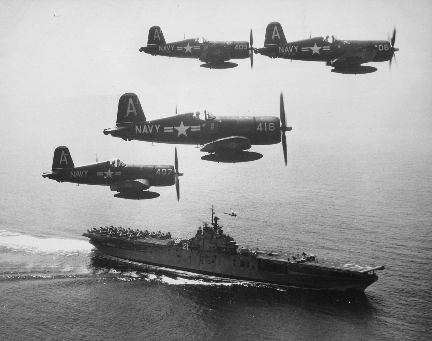 F4U Corsair fighters return from a mission over Korea