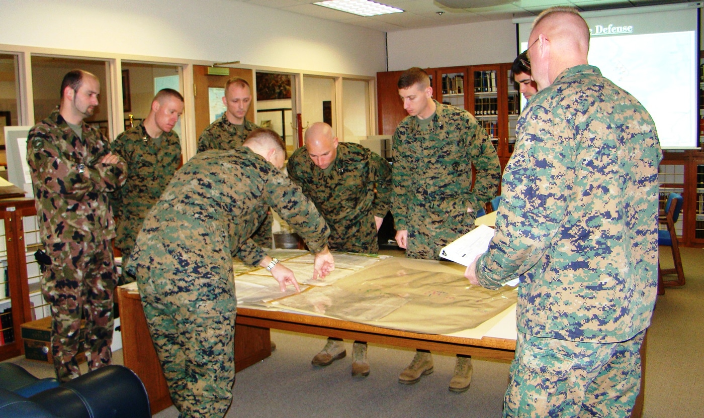 Marines study the Battle of Chosin Reservoir