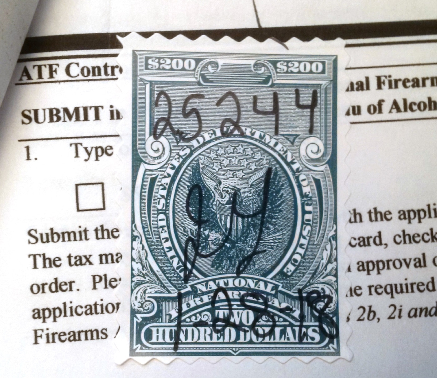 NFA stamp for firearm