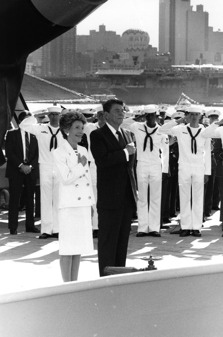 President Ronald Reagan and First Lady Nancy Reagan on USS Iowa