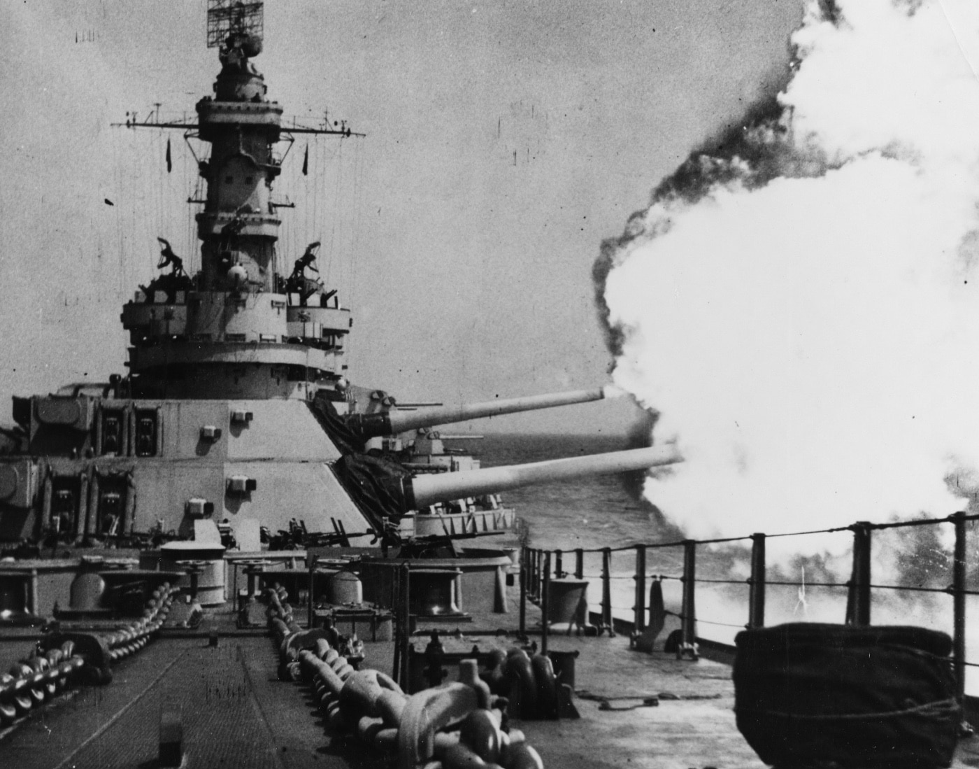 USS Iowa firing main guns 1943