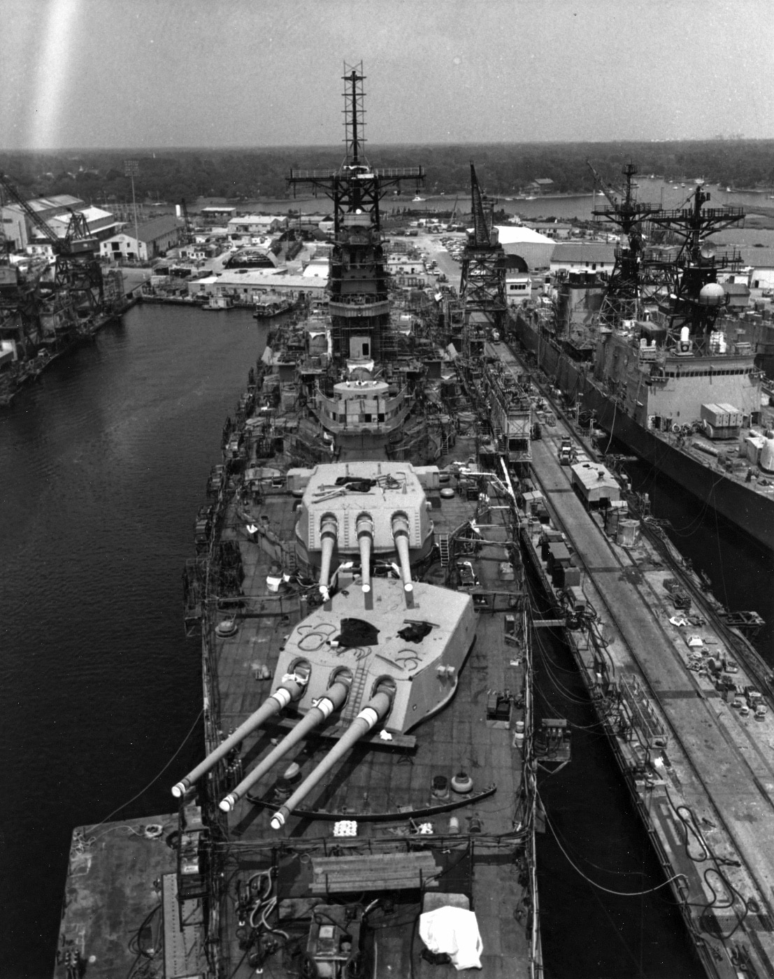 USS Iowa undergoes conversion and repair Pascagoula Mississippi 1983