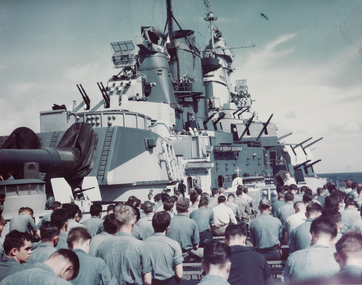 USS Iowa with Measure 32 camouflage pattern sailors deck Mass
