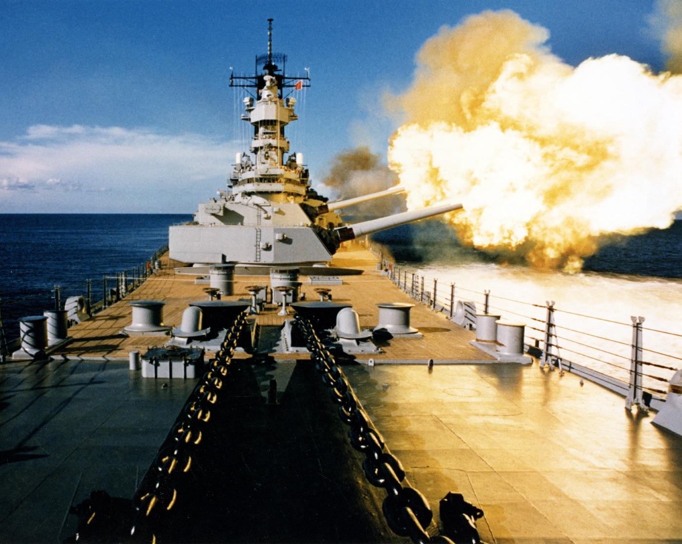 USS Wisconsin firing 16-inch broadside