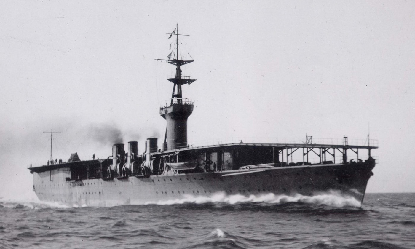 Japanese aircraft carrier Hosho during sea trials near Tateyama Japan
