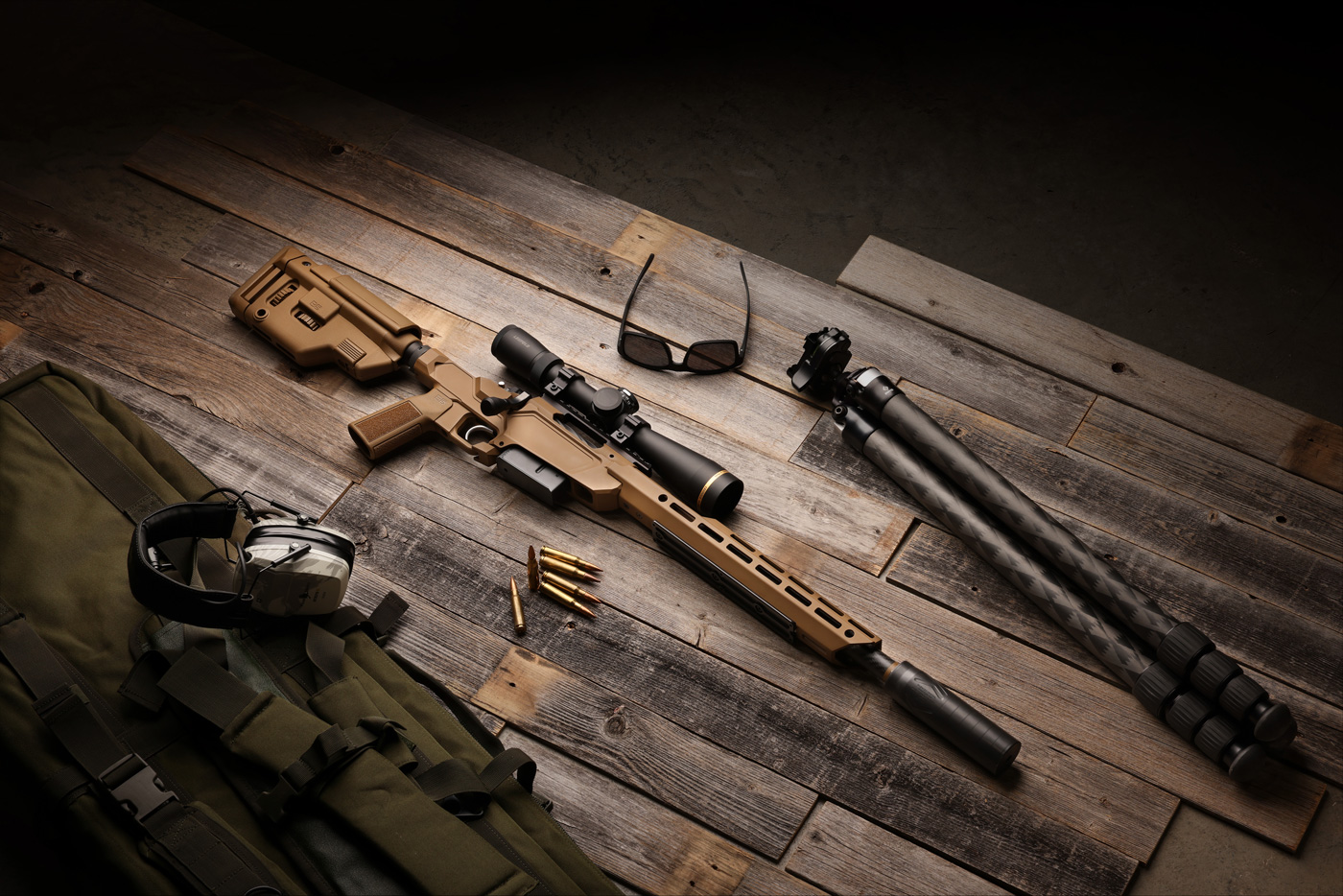 A side view of the Model 2020 Heatseeker resting on a bipod and rear bag. Additional weight modules are visible along the handguard’s M-Lok slots. The user has added mass to improve recoil control and shot-to-shot consistency. The modular chassis allows you to configure the rifle for your own needs. This was a key takeaway from the Springfield Armory Model 2020 Heatseeker review.