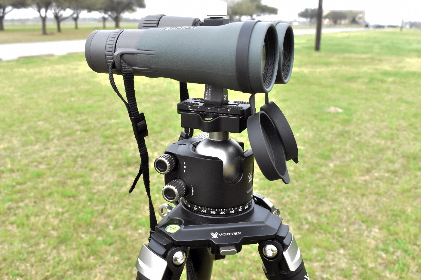 Vortex binoculars on tripod for review