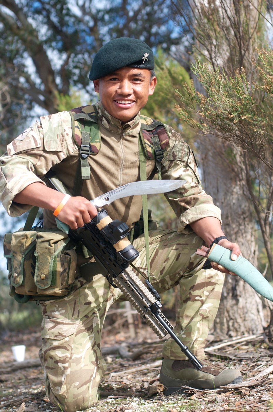British Army soldier Royal Gurkha Rifles with kukri knife