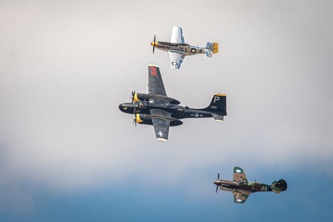 Douglas A-26 Invader P-51 Mustang and P-40 Warhawk at Speed of Sound Airshow