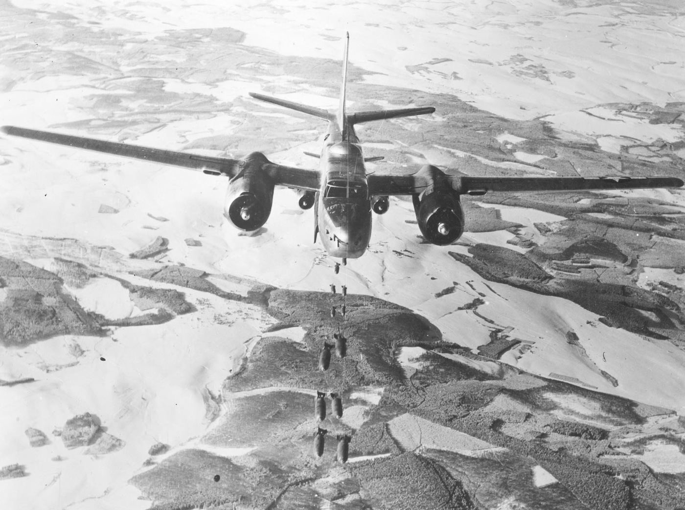 Douglas A-26 Invader drops bomb on Siegfried Line