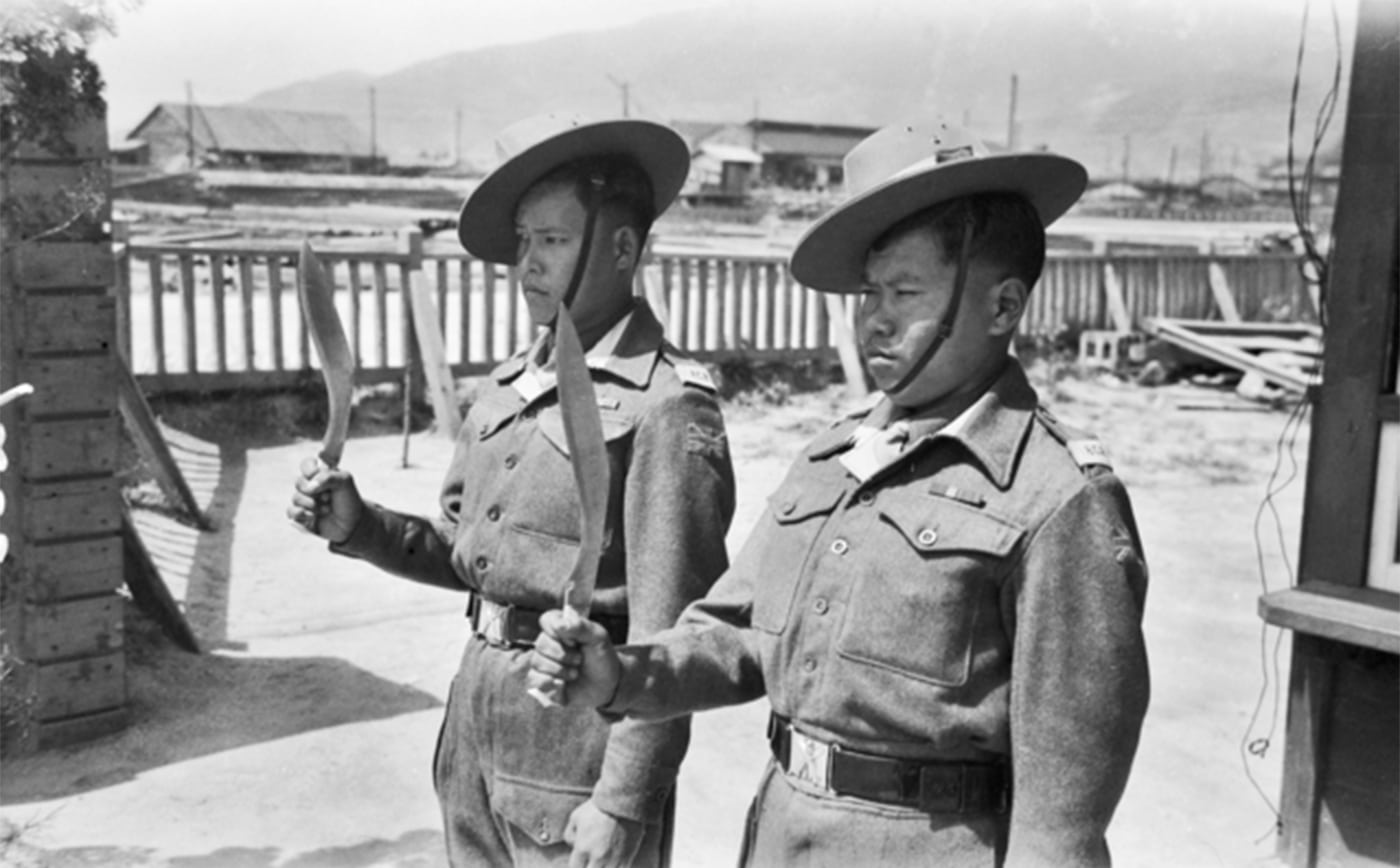 Gurkha guards outside a British HQ in Hiroo Japan