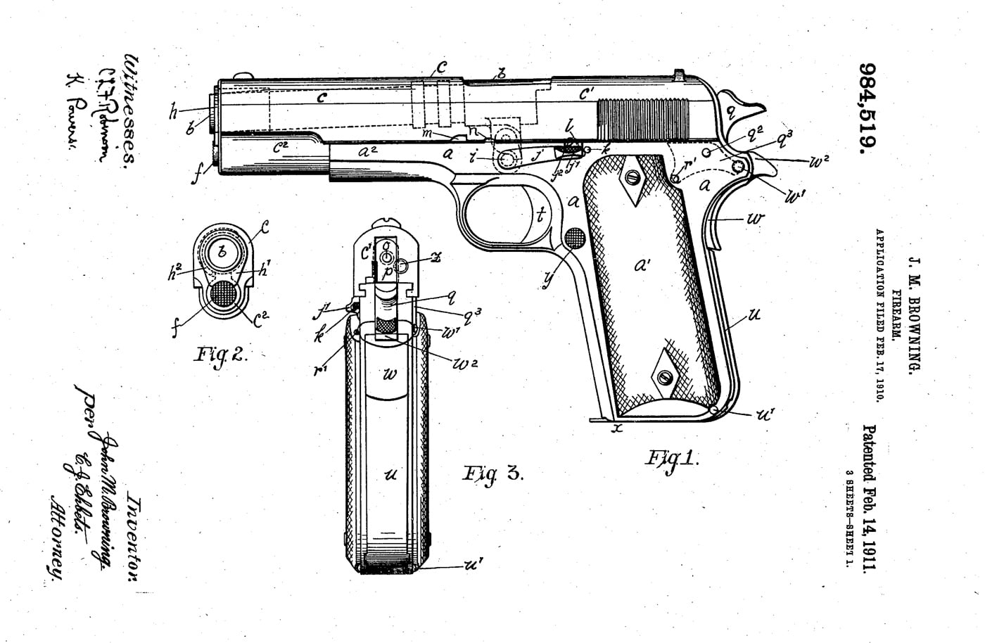 John Browning patent for M1911 pistol