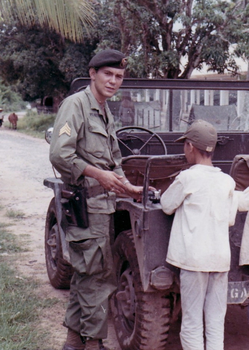 John Plaster with Browning Hi Power and unmarked combat holster in Vietnam MACV SOG