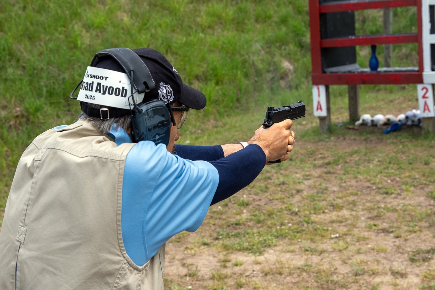 Massad Ayoob shoots Springfield Emissary 1911 at 2025 Pin Shoot competition