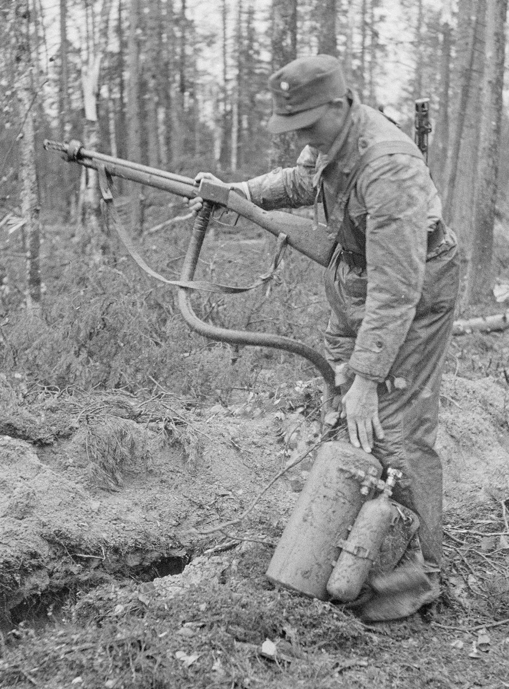 Soviet ROKS-3 flamethrower captured by Finnish soldiers June 1943 Continuation War
