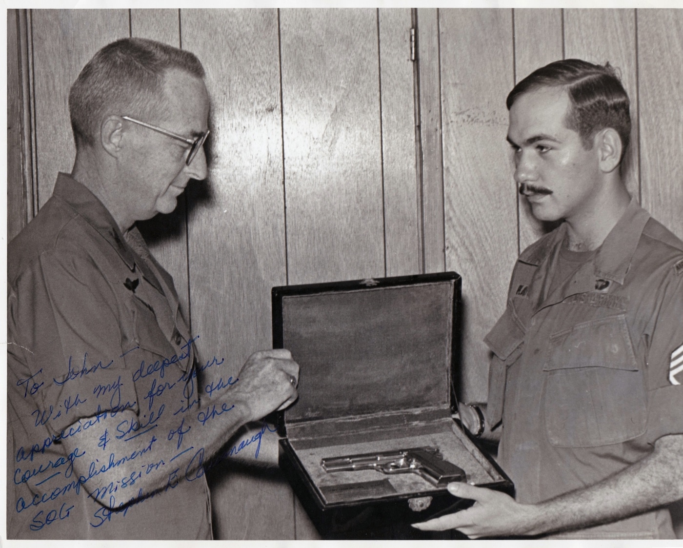 silver Browning Hi Power presentation to John Plaster by Colonel Steve Cavanaugh