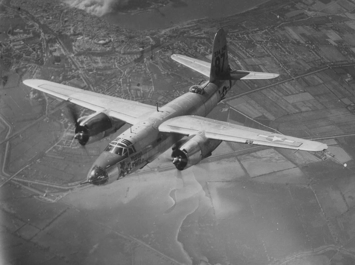 B-26 Marauder bomber Pancho and his Reever Rats hitting German target in Southern France