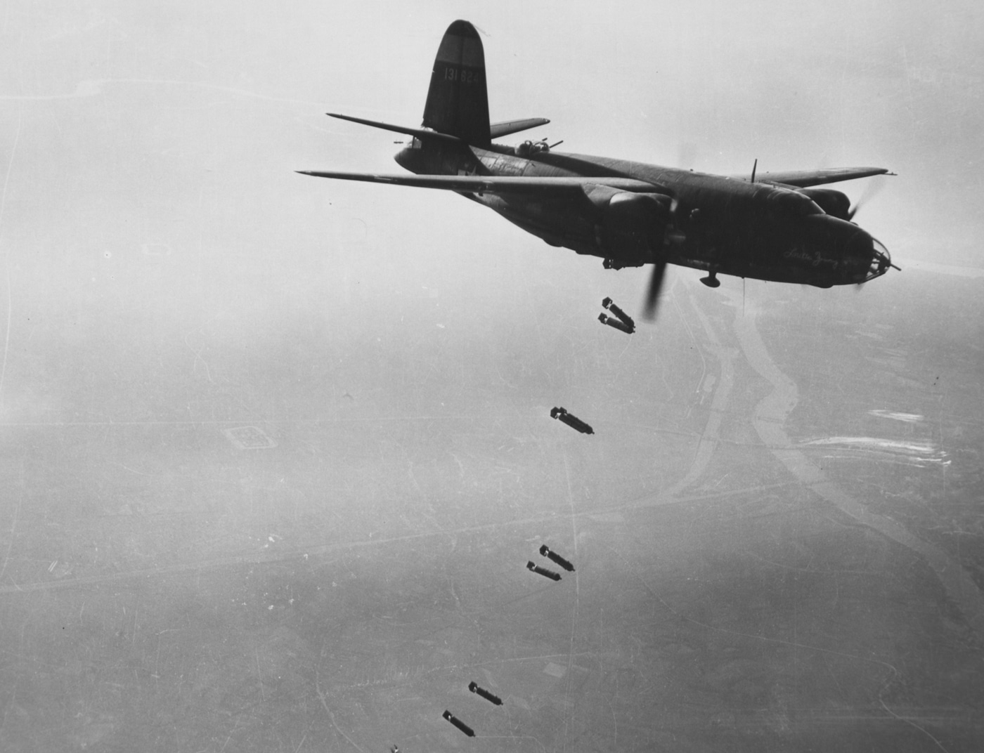 B-26 bomber Loretta Young hits a German installation