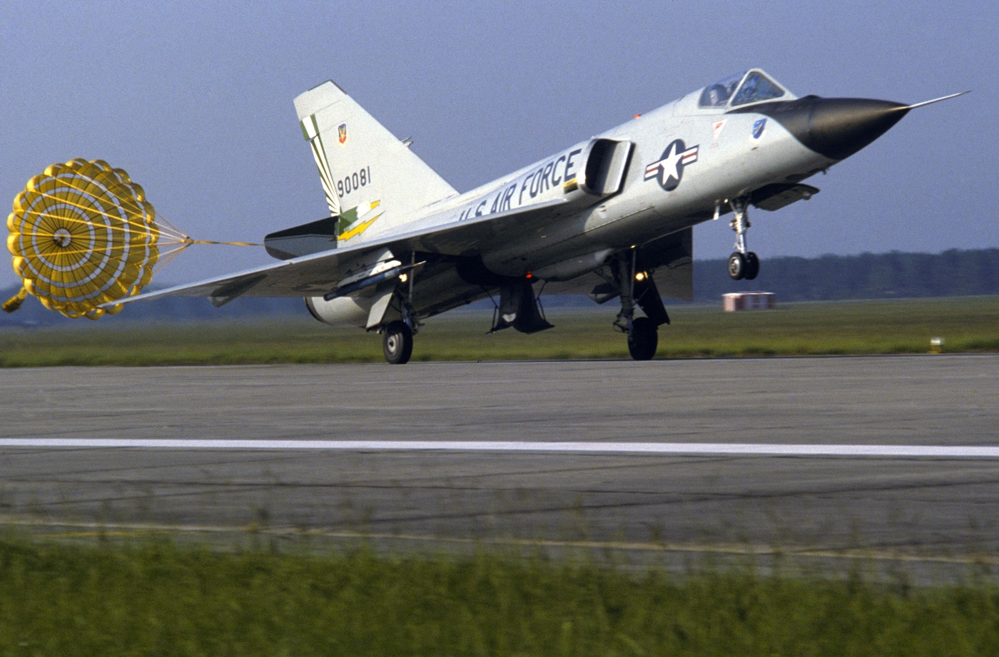 Delta Dart deploys drogue chute during landing 49th Fighter Interceptor Squadron