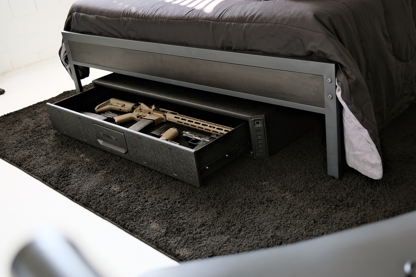 Vaultek RS Slider Safe showing internal storage with LED lighting.