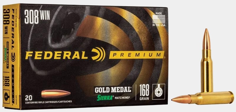 Federal Gold Medal Sierra MatchKing 308 Win, 168 Grain, Boat-Tail Hollow Point