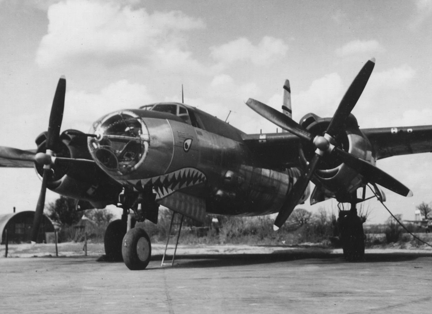 silver B-26 Marauder medium bomber on 9th U.S. Air Force