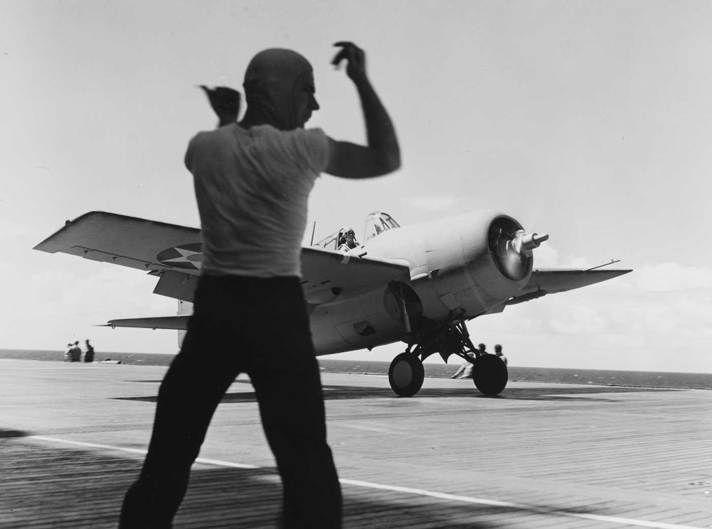 Grumman F4F-3 Wildcat of Fighter Squadron VF-3 takes off from USS Saratoga CV-3