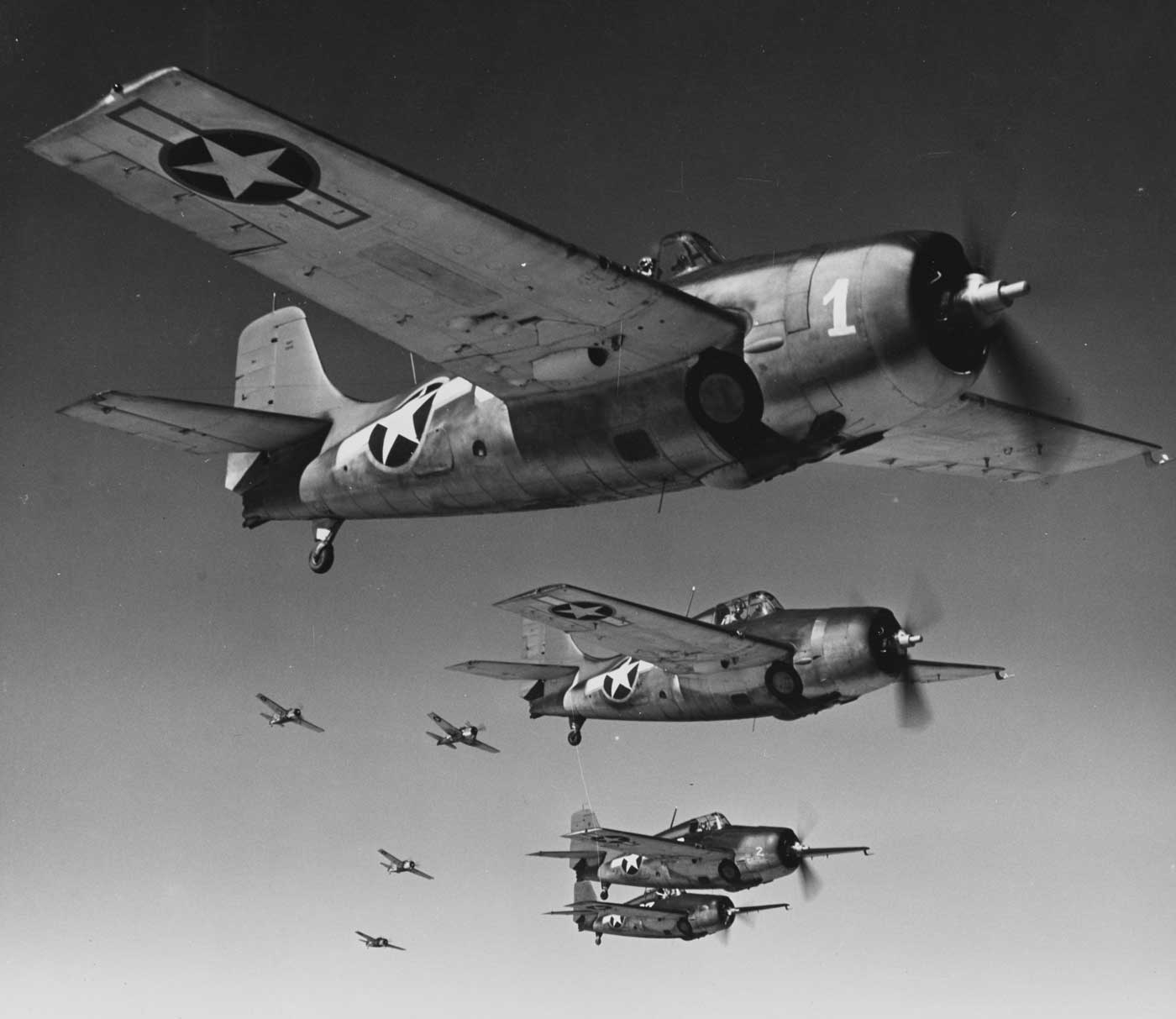Grumman F4F fighters in formation during 1943