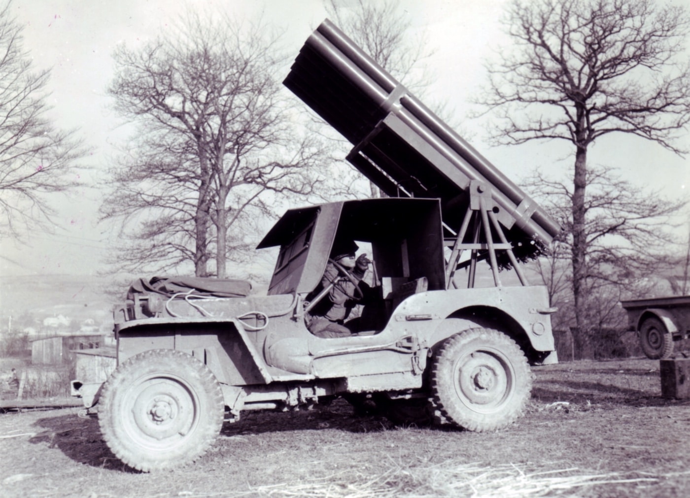 Jeep with 12 tube T34 rocket launcher
