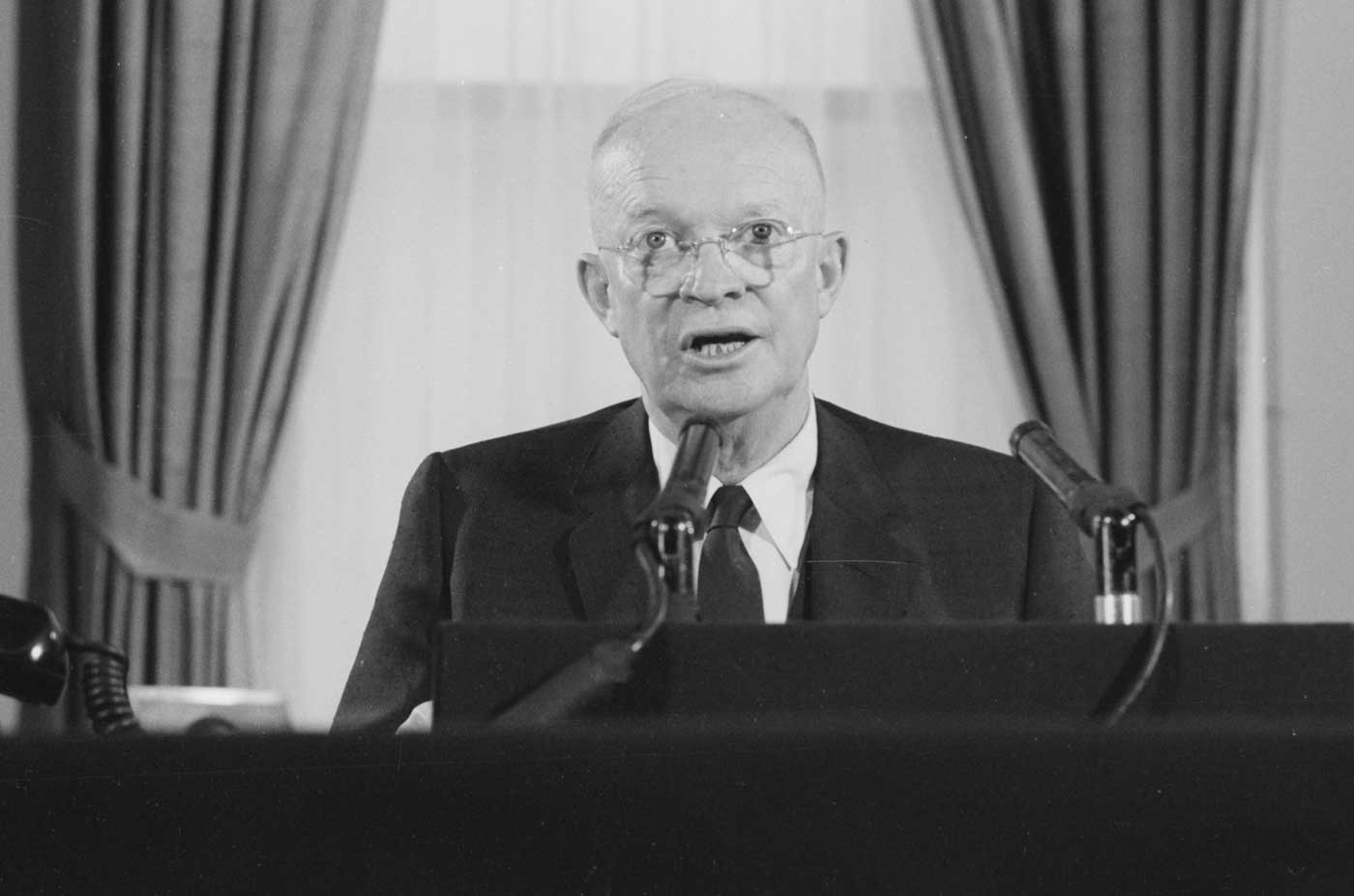 President Dwight D. Eisenhower delivers a speech about U.S. military intervention in Lebanon from the White House, Washington, D.C.