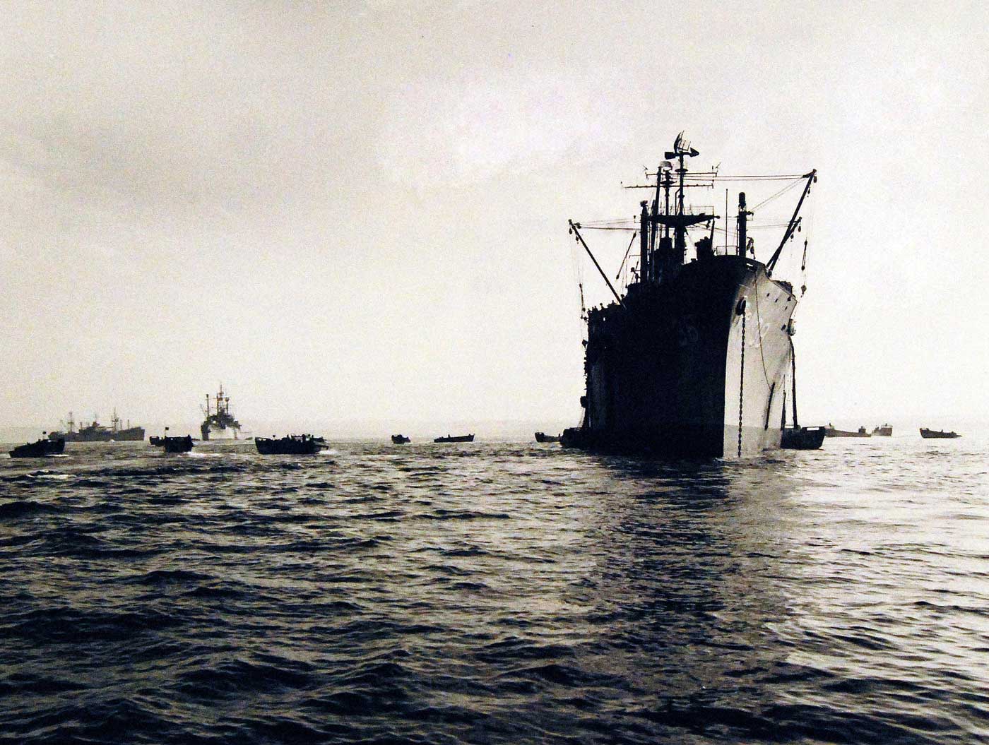 Operation Blue Bat. LCVP’s from USS Chilton (APA 38) are rendouving around Chilton awaiting instructions to proceed to USS Fort Snelling (LSD 30) to load equipment for landing on the beach at Lebanon, Beirut, July 16, 1958.
