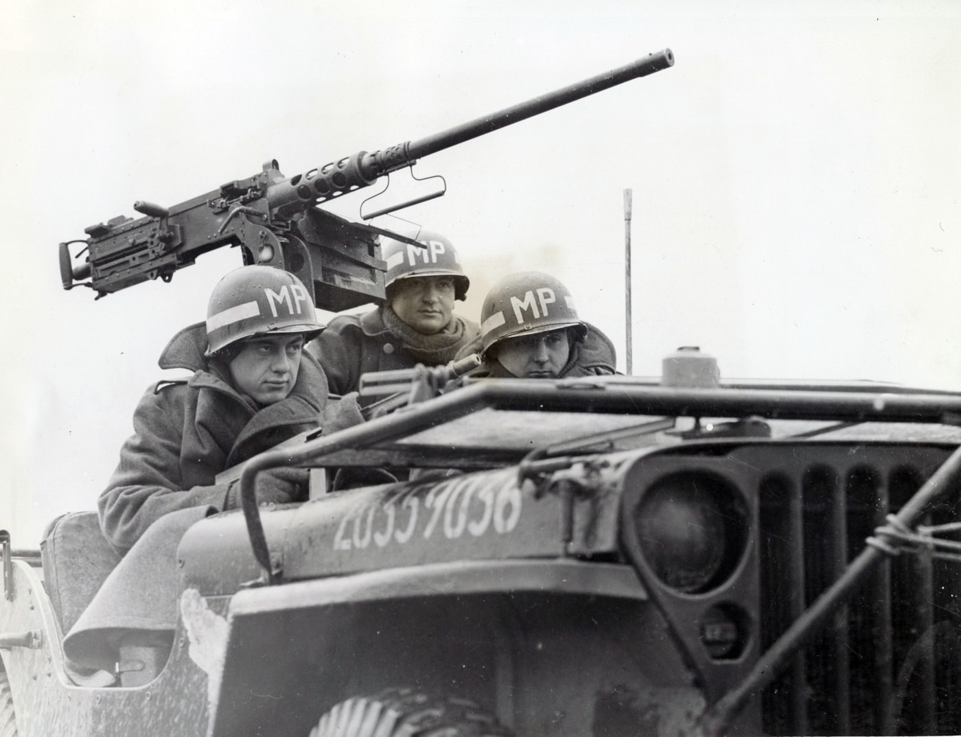 United States Jeep with mounted M2 Browning machine gun in France during World War II