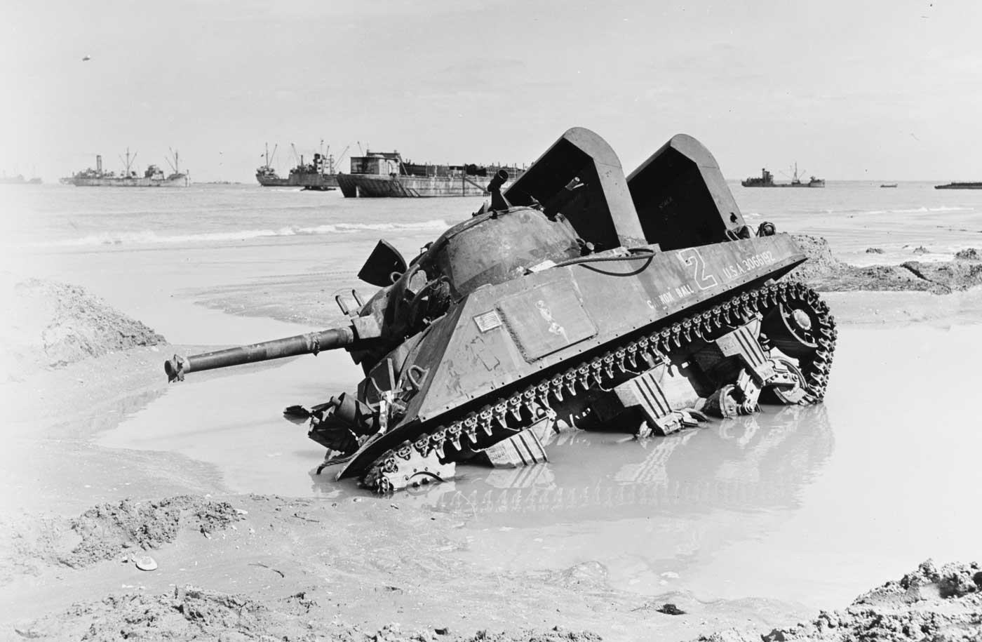 deep wading M4 Sherman tank named Cannon Ball of the 70th Tank Battalion