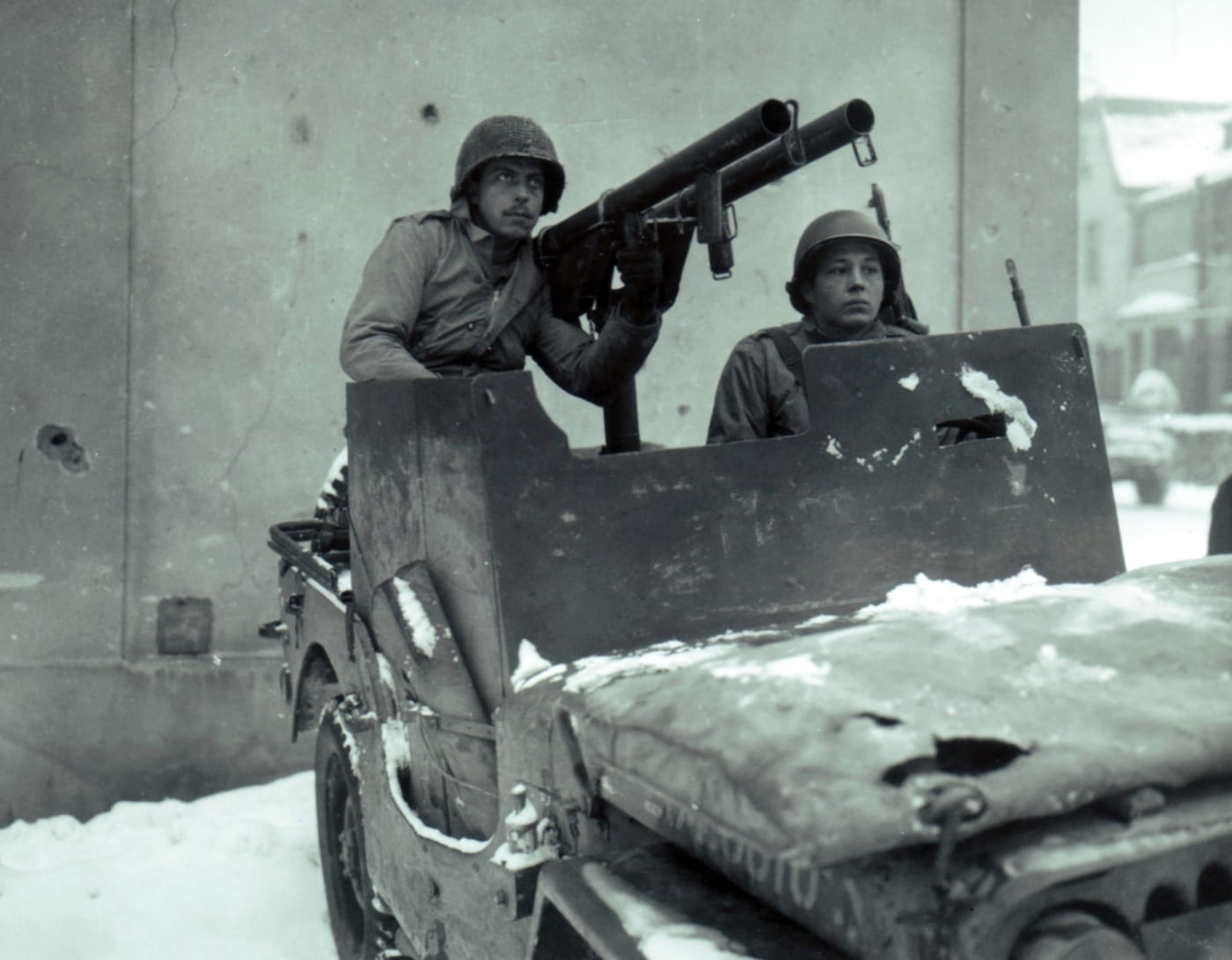 twin bazookas mounted on Jeep