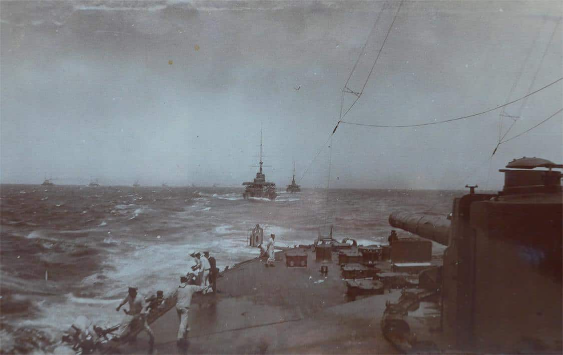 The image relates to the Battle of Tsushima, fought in May 1905, remembered as the only decisive battleship-to-battleship naval engagement in history. During this battle, Japan’s Combined Fleet under Admiral Tōgō annihilated Russia’s Second Pacific Squadron. Dozens of Russian ships, including battleships and cruisers, were sunk or captured, while Japanese losses were minimal. The clash proved that disciplined crews, superior gunnery, and tactical maneuvering could overwhelm a numerically strong but poorly prepared opponent. Unlike later battles such as Jutland in World War I, Tsushima produced a clear and final result. It ended Russia’s naval presence in the Pacific and established Japan as a modern maritime power. This remains the textbook example of how battleship fleets could determine the outcome of a war.