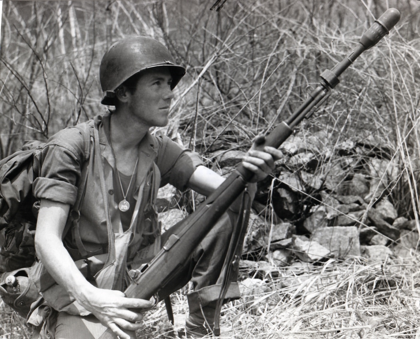 M1 Garand fitted with an M7 grenade launcher. USMC, Korea 1951.