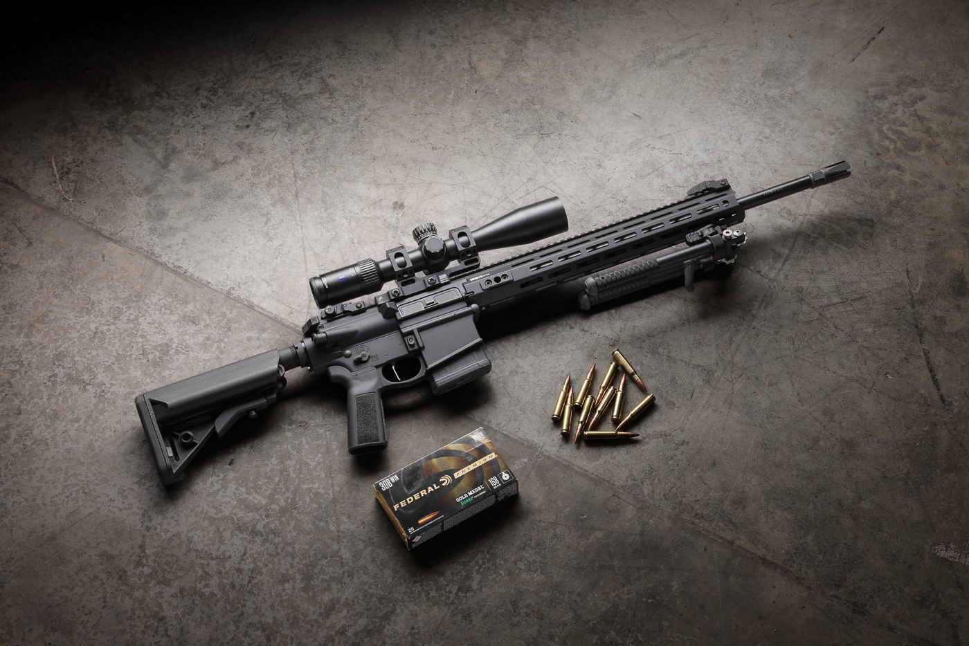 The image shows the Springfield Armory SAINT Victor rifle chambered in 7.62x51 NATO with a 20-inch barrel. This is the longest rifle in the 2025 SAINT Victor 2 lineup and features a rifle-length gas system for smooth cycling and reduced felt recoil. The free-float aluminum handguard runs almost the full length of the barrel, offering M-Lok attachment points and a continuous Picatinny top rail for optics and accessories. B5 Systems furniture is standard, with the Enhanced SOPMOD stock and Type 23 P-Grip visible on the rifle. A four-prong flash hider caps the muzzle, while the nickel boron-coated trigger provides a crisp break for accuracy. This configuration is designed to maximize ballistic performance of the 7.62x51 NATO round, making it suitable for long-range shooting, precision work, or heavier-duty applications. The rifle represents the top end of Springfield’s 2025 Victor offerings, combining power with refined handling.